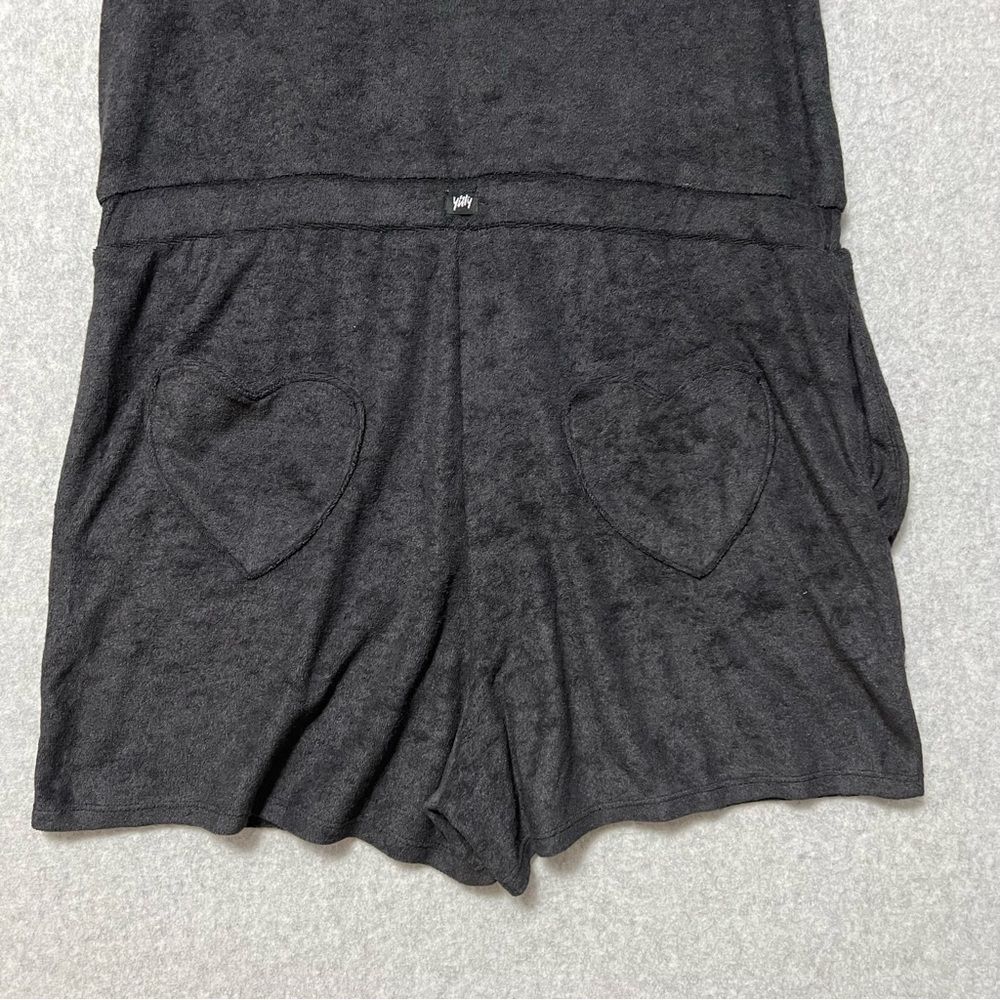 YITTY Terry Cloth Romper Size XL Black Hooded Zip Up Elastic Waist Athleisure - Picture 10 of 13